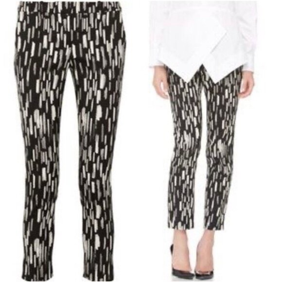 Lela Rose Women's Dress Pants Size 2 Print 100% SILK LINED Black White Caroline - Picture 1 of 16
